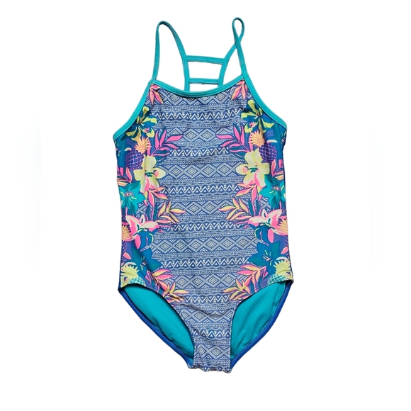 Wonder Nation Floral Blue One Piece Swimsuit Size Medium 7/8 Girls - Picture 3 of 8